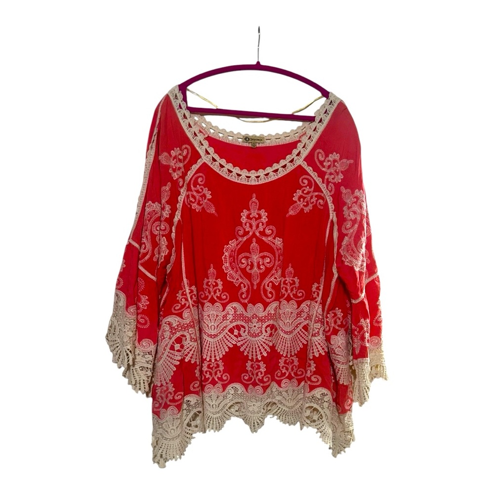 Democracy Red Tunic with Cream Lace Accents